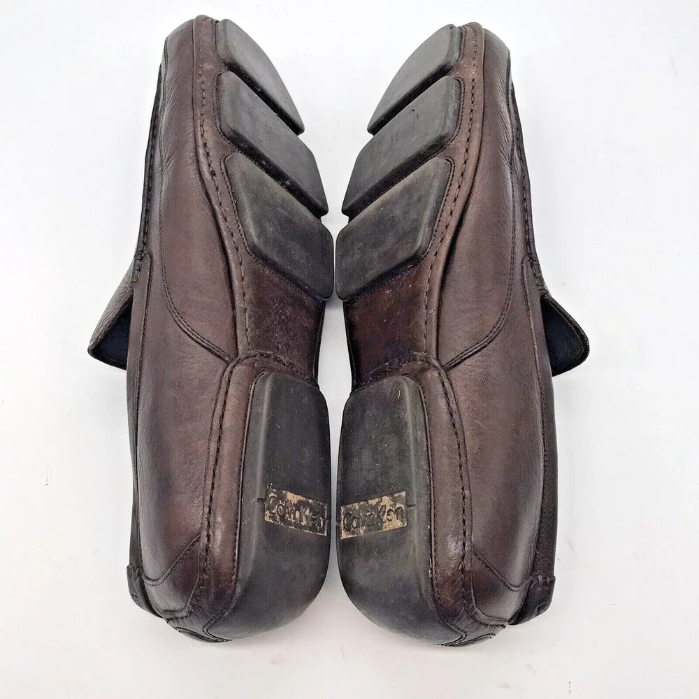 Calvin Klein Michael Brown Leather Driving Loafer Moc Toe Slip On Shoe Men's 12M